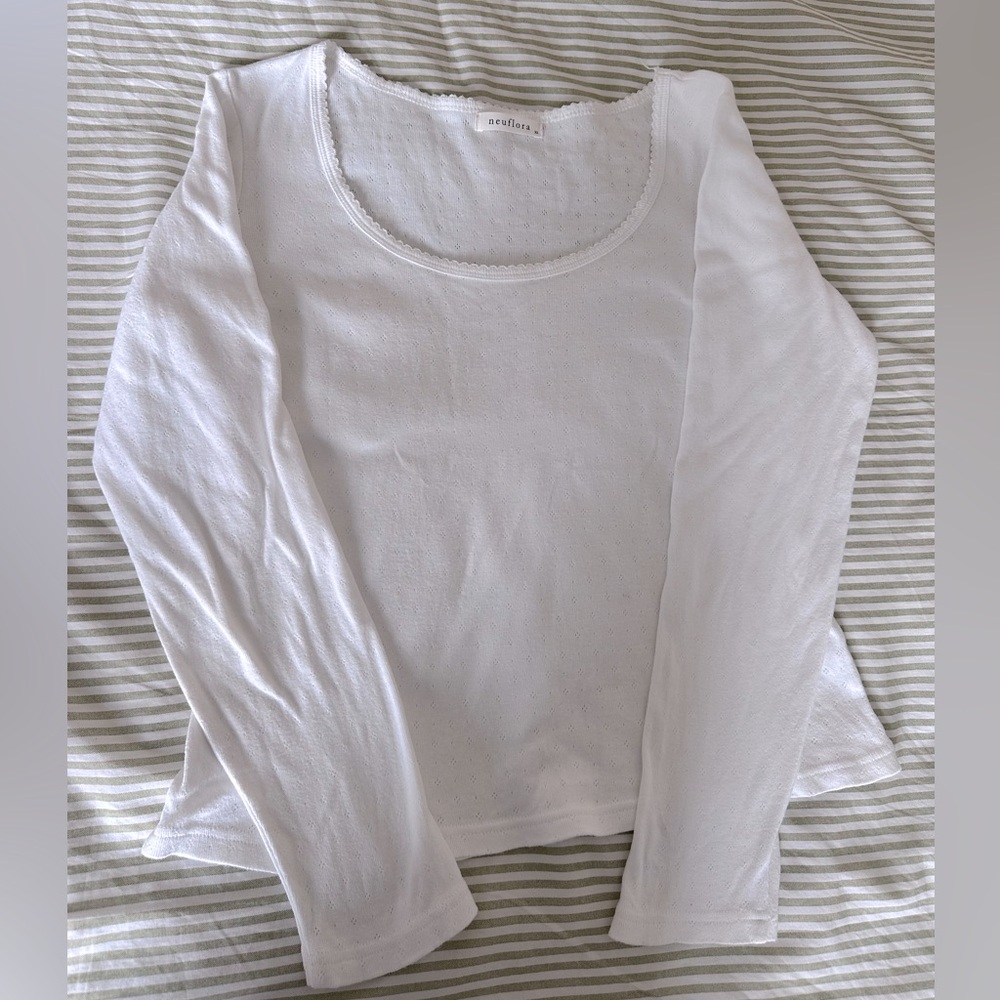 Neuflora Covington Pointelle Long Sleeve White Top XS